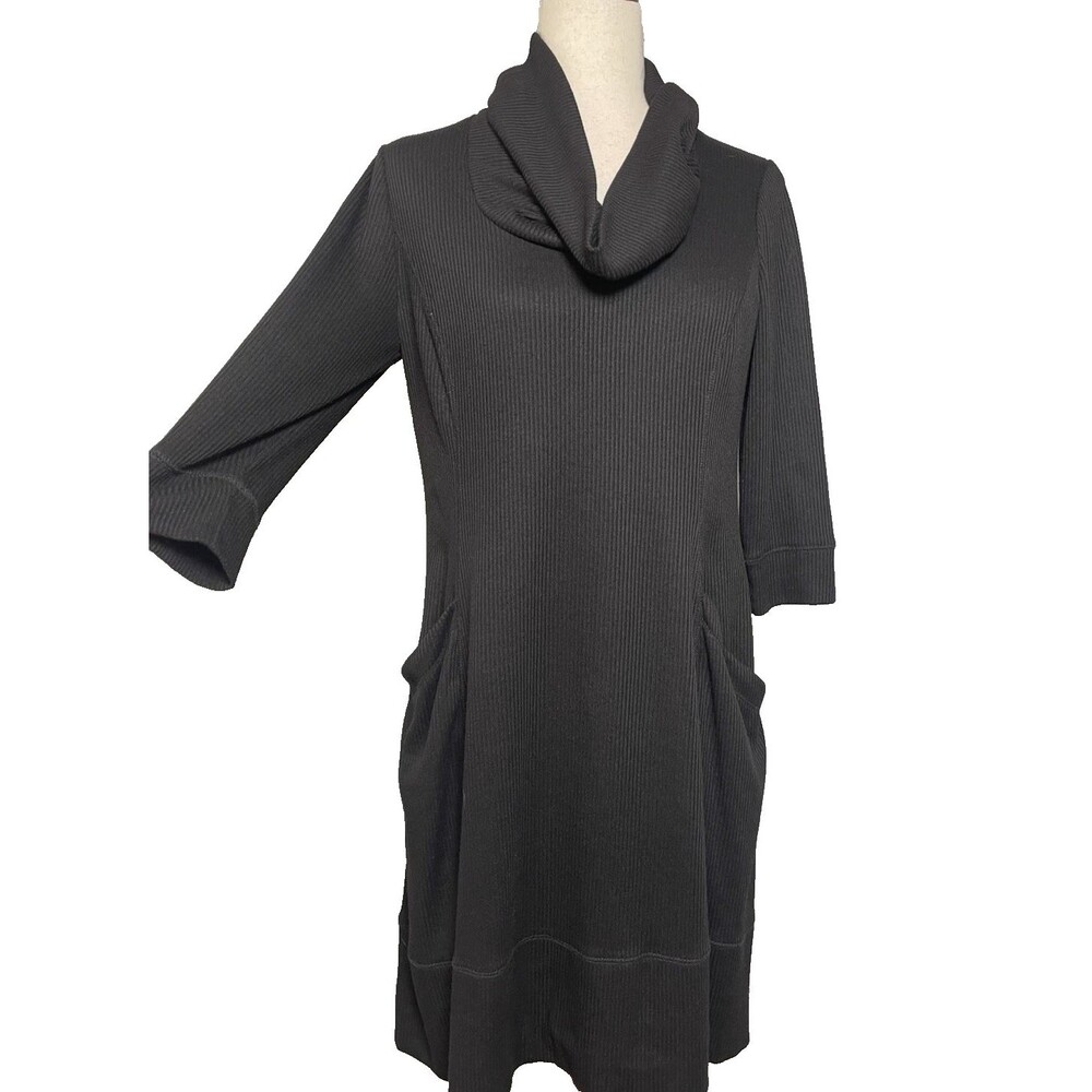 Signature by Robbie Bee womens dress black cowl neck pockets lined sz M workwear